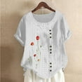 thumbnail image 2 of Fheaev Summer Tops For Women 2024 Women'S Fashion Printed Comfortable Loose Short Sleeve Blouse Button Court Lock Casual Round-Neck Tops, 2 of 4