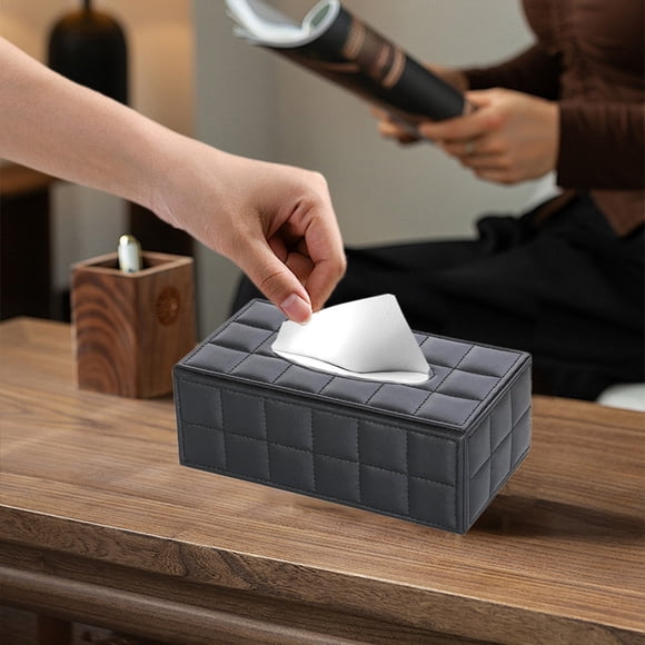 Rectangular P U Leather Tissue Box Cover Facial Tissue Paper Napkin Holders For Bathroom Home Office Car Automotive Decoration With Magnetic Bottom