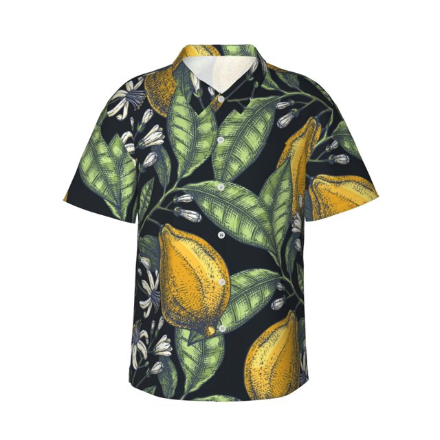 Fotbe Citrus Fruits Elegant Lemons Camisa Hawaiana para Hombre Unisex – Camisa Casual de Verano con Botones de Manga Corta de Algodón y Lino,XX-Large
