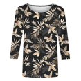 thumbnail image 4 of Women's Graphic 3/4 Sleeve T-Shirts Floral Print Loose Fit Trendy Tops Casual V Neck Tee Tshirts S-3X (L, Black), 4 of 5