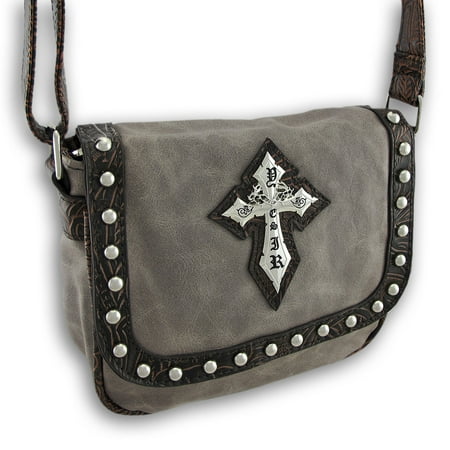 Black Gothic Cross - Shoulder Bag with Studs, Gothic Cross, Textured Trim