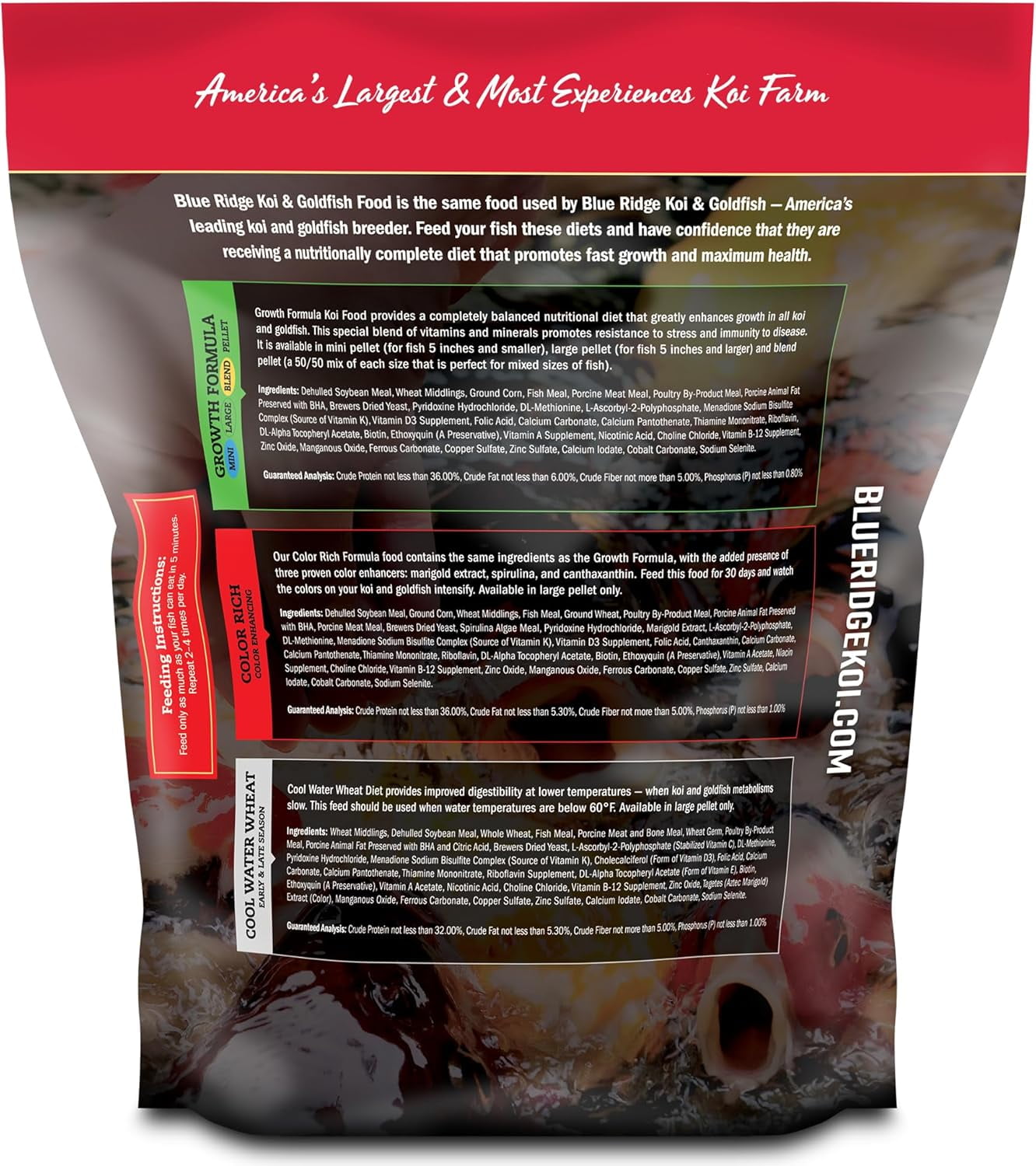 Blue Ridge Koi Fish Food 5lb - Koi Food Mini Growth Formula Goldfish Food, Premium Fish Food for Ponds, Ponds Fish Food, Koi Food Fall and Winter Fish Food, Floating Pond Pellets Fish Food