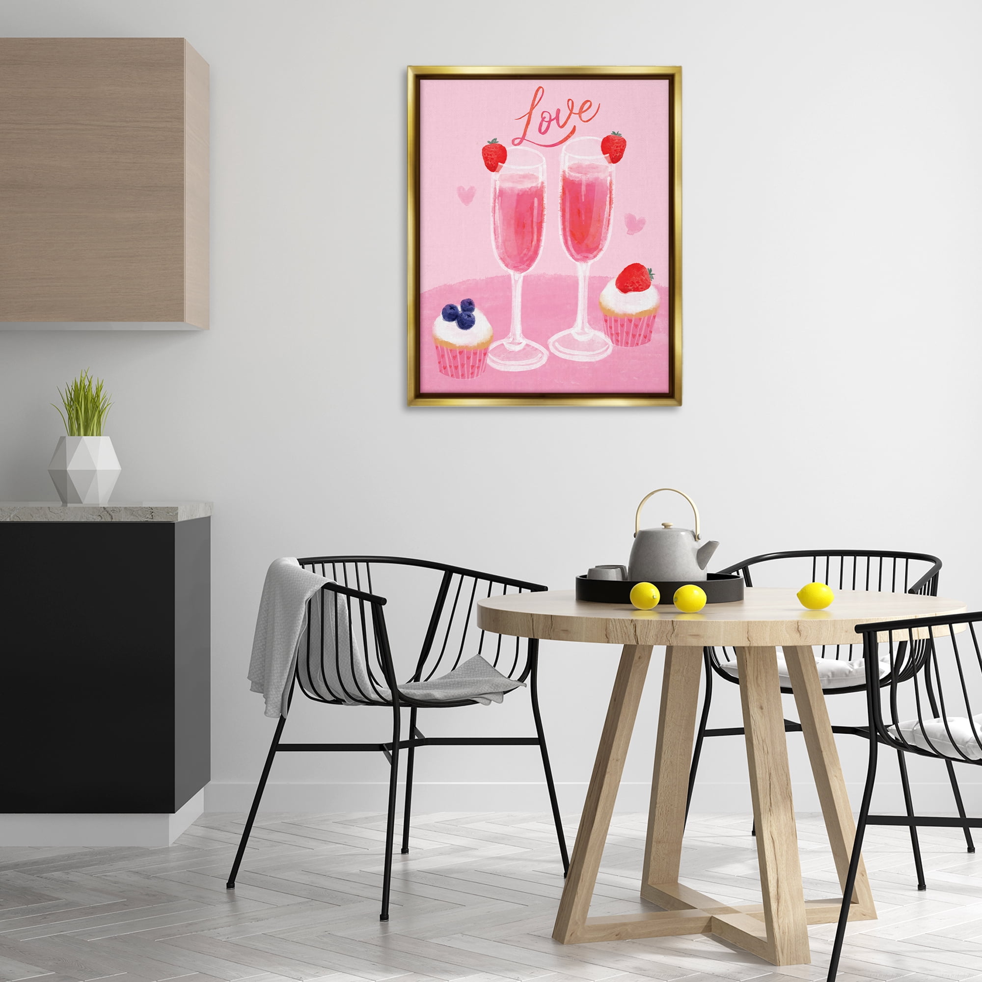 Stupell Industries Valentine's Twin Champagne Food & Beverage Painting Gold Floater Framed Canvas Art Print Wall Art, 25 x 31