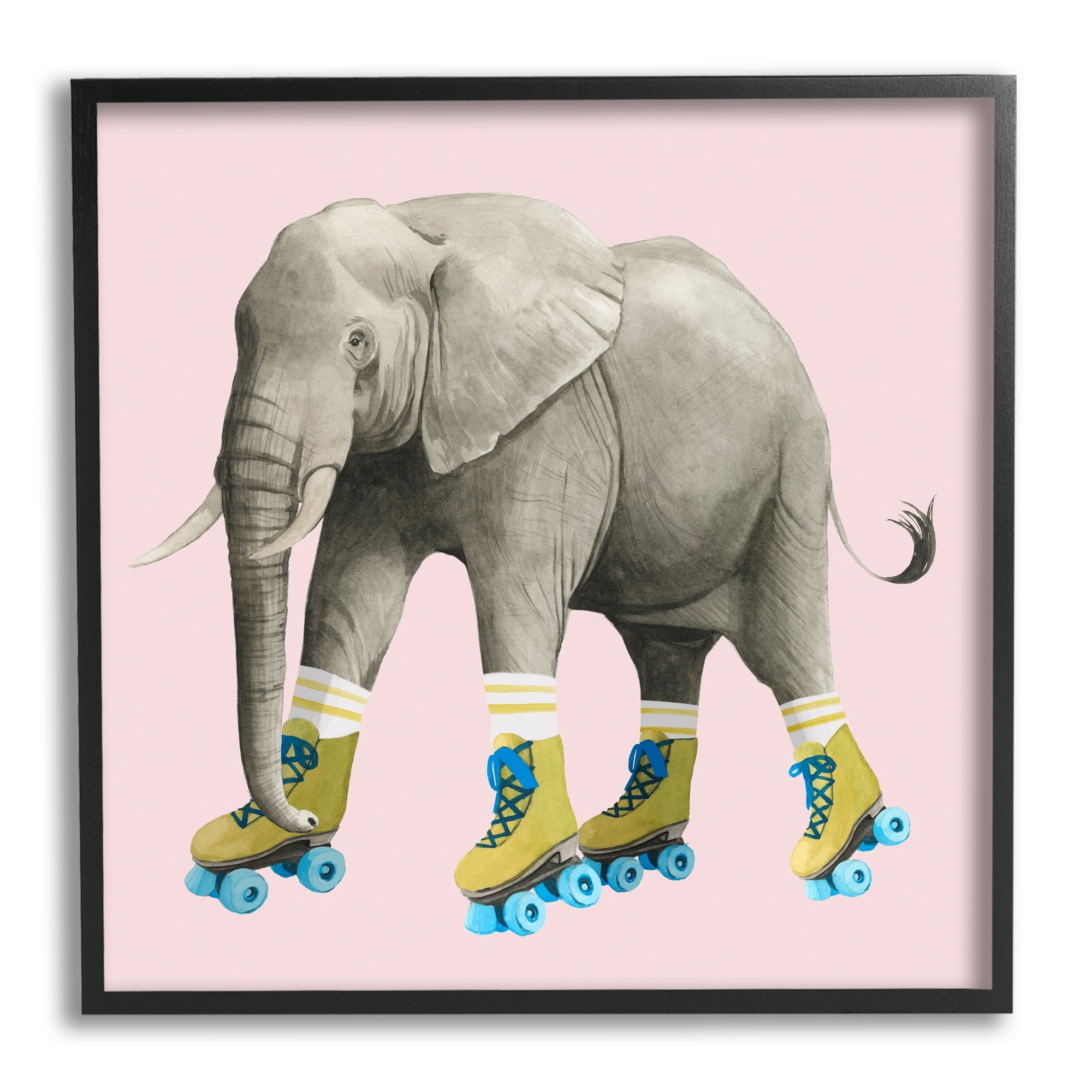 Stupell Industries Quirky Elephant Roller Skating Retro Pink Background , 12 x 12, Design by Grace Popp