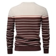 thumbnail image 3 of FINALGANG Mens Sweater Color Block Striped Long Sleeve Slim Fit Half High Neck Thermal Knitted Jumper For Cold Weather Daily Wear Brown L, 3 of 5