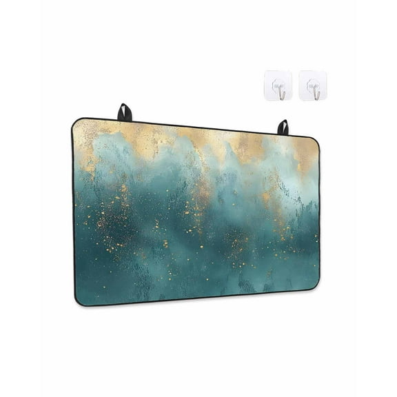 Abstract Turquoise Gold Stove Top Covers for Electric Stove, Kitchen Glass Ceramic Electric Cooktop Covers 28.5"x20.5", Modern Minimalist Art HeatResistant Oven/Countertop/Dishwasher/Sink Protector