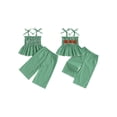 thumbnail image 2 of Loicainy Baby Toddler Kids Girl Halloween Outfit 6 9 12 18 24 Months 2T 3T 4T 5T Pumpkin Embroidery Smocked Tie-up Spaghetti Strap Tops Solid Wide Leg Pants Clothes Set, 2 of 9