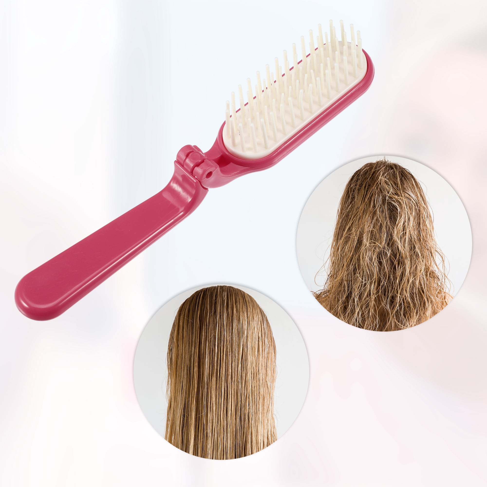 Unique Bargains 1Pc Women's Foldable Hair Brush for Curly Straight Thin Dry Wet Hair Red