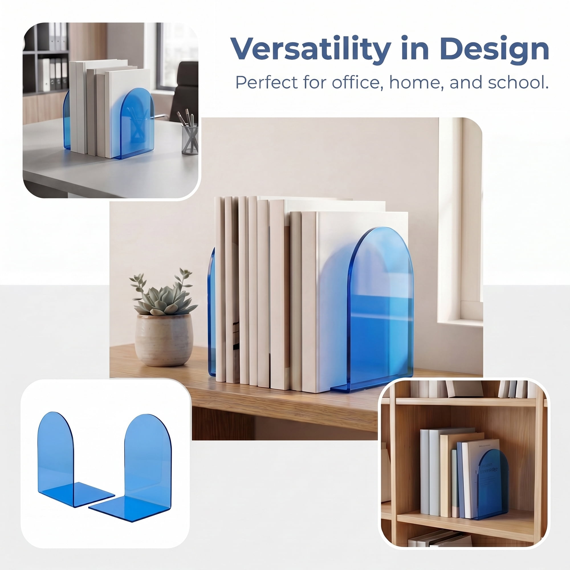 Unique Bargains 2Pcs Clear Acrylic Modern Non-Skid Bookends Qingchun Blue 4.7*3.9*6.1inch