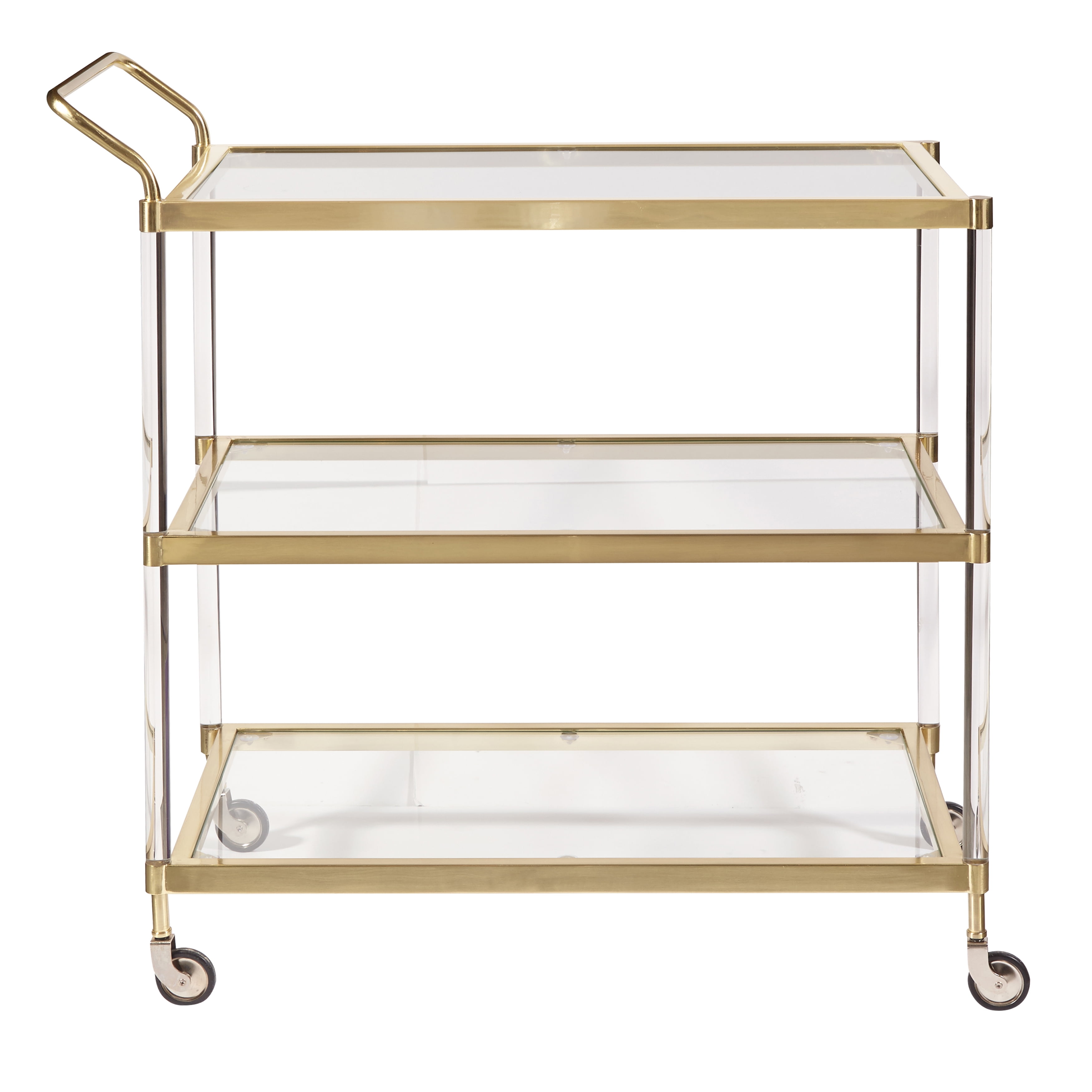 HomeFare Rolling 3 Tier Brushed Gold Bar Cart