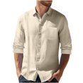thumbnail image 3 of APEXFWDT Mens Roll-Sleeve Button Down Shirt Linen Casual Long Sleeve Shirts Collared Hippie Beach Tops Solid Spread Collar Summer Shirts, 3 of 8