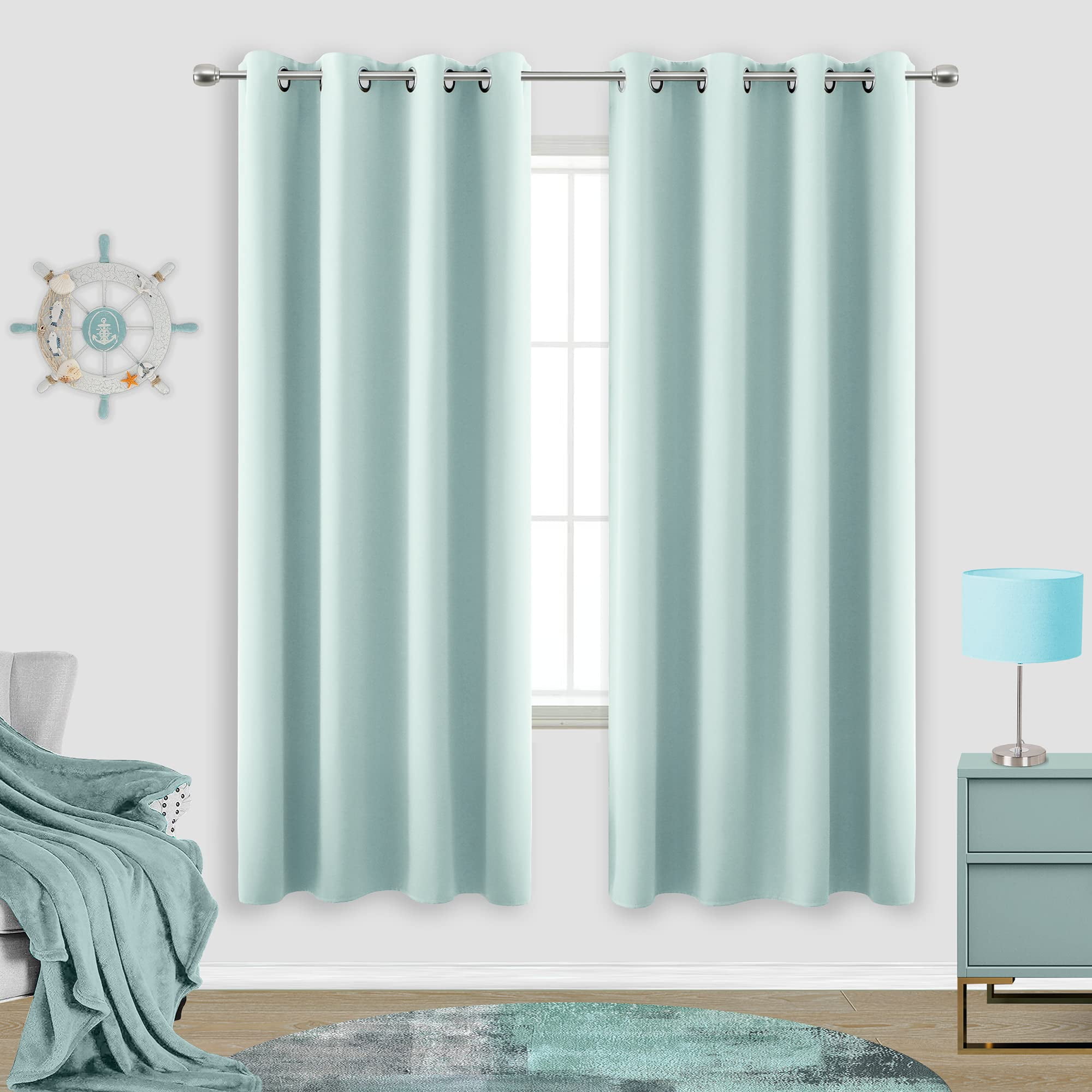 Blackout Kids curtains 63 Inch Length for Nursery 2 Panels Set Window Drapes grommet Light Blocking Darkening Thermal Privacy Baby curtains for Bedroom Boys girls Room Decor 63 Long Egg Blue Aqua