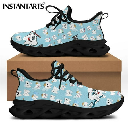 

INSTANTARTSSpring Women Dentist Shoes Black Tooth/Teetn Dental Brand Design Breathable Flat Sneaker Lace-up Footwear Zapatillas