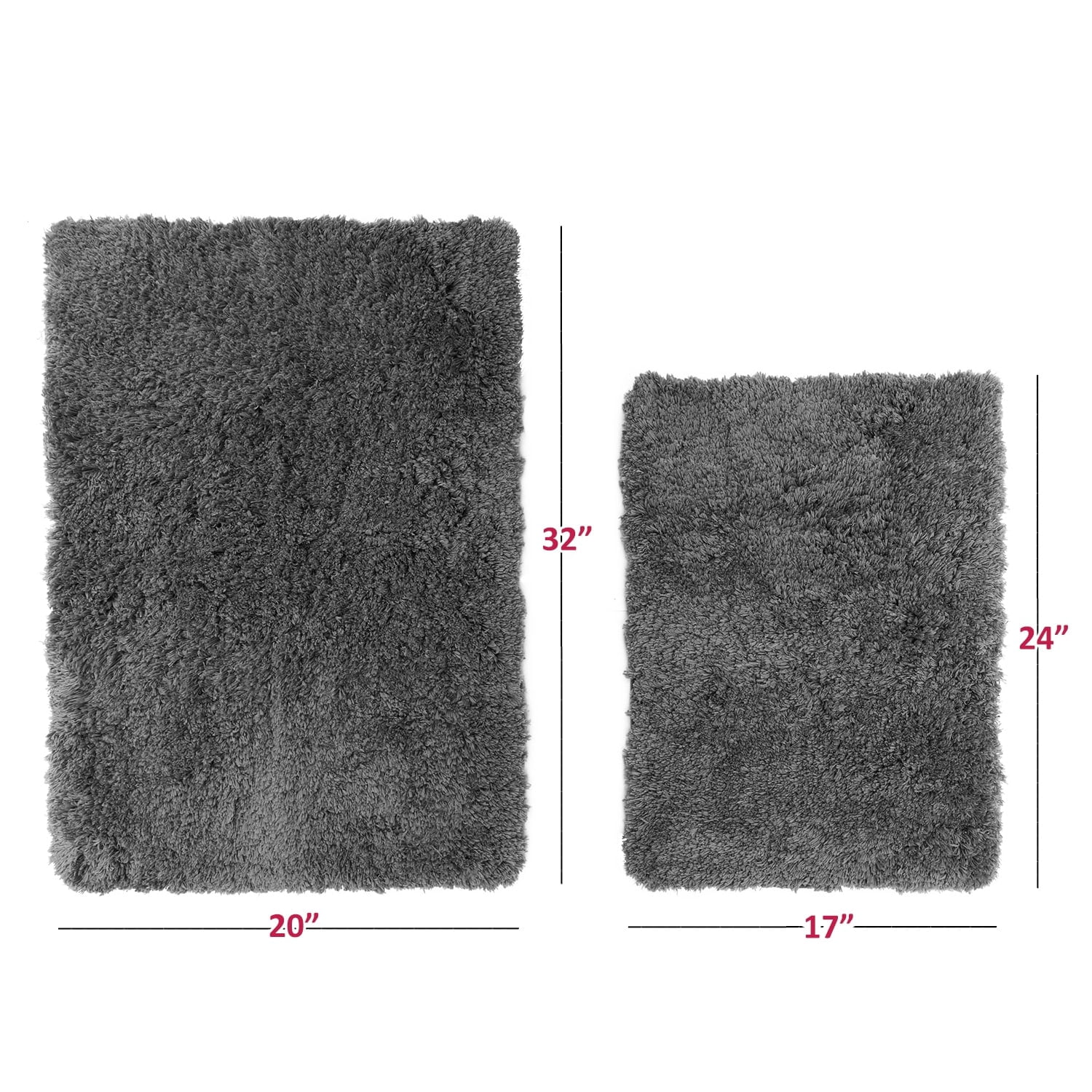 Porch & Den  Lorena Shaggy/ Non-slip Rubber Backed Bath Rug Set Gray 2 Piece Set 2-Piece