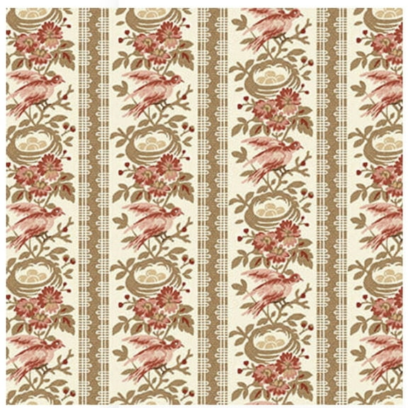 Henry Glass The Fox Homestead Bird & Nest Stripe Pink Cotton Fabric By Yard