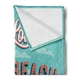 thumbnail image 2 of Florida Soft Flannel Fleece Blanket, Vintage Typographic I Love Palm Beach Text and Biplane Retro Advertisement, Cozy Plush for Indoor and Outdoor Use, 70" x 90", Pale Teal and Coral, by Ambesonne, 2 of 5