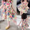 thumbnail image 2 of Little Girl Dresses Colorful Floral Pattern Dress Sleeveless Ruffles Sundress Style Casual Summer Dress Princess Party Dress Kids Sundress,Size 2 Years-3 Years, 2 of 9