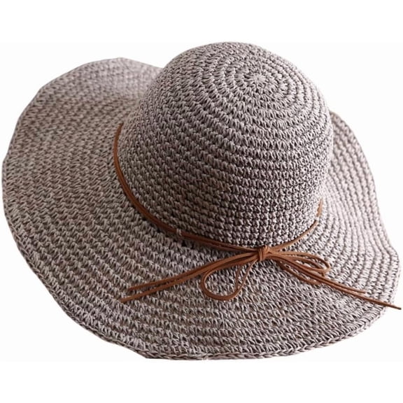 Kukuzhu Womens Floppy Straw Sun Hat Foldable Wide Brim Summer Beach Hat Packable Roll Up Crochet Bucket Hat