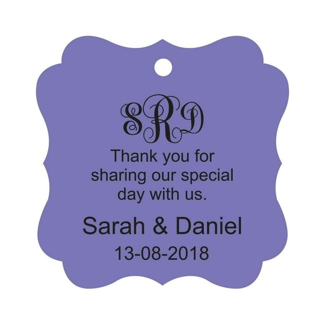 Darling Souvenir Thank You For Sharing Our Special Day Custom Monogram Initials Hang Tags Personalized Wedding Favor Gift Tags-Lavender-50 Tags