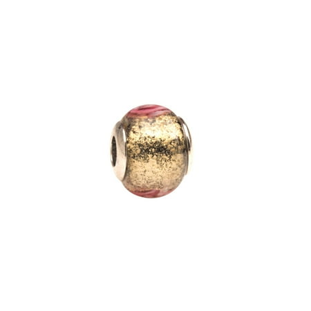 Gold Lampwork Glass Bead Pink Roses Gold Glitter Large Hole Beads Murano Lampwork European Glass Crystal Charms Beads Spacers Fit Pandora Troll Chamilia Carlo Biagi Zable Snake Chain Charm Bracelets 11.5x14mm 4pcs ()