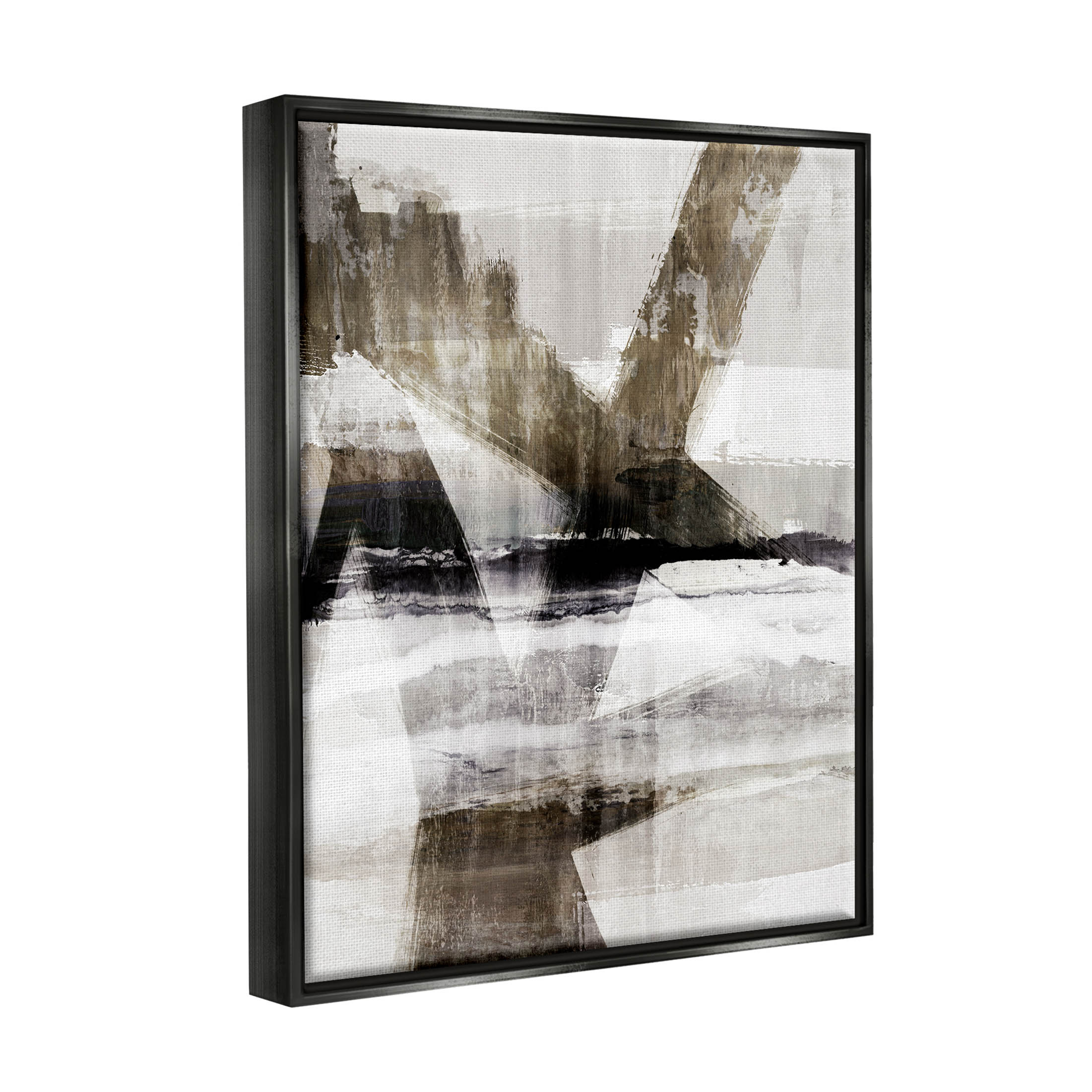 Stupell Industries Modern Layered Streaked Geometric Lines Graphic Art Jet Black Floating Framed Canvas Print Wall Art, Design by Nina Blue