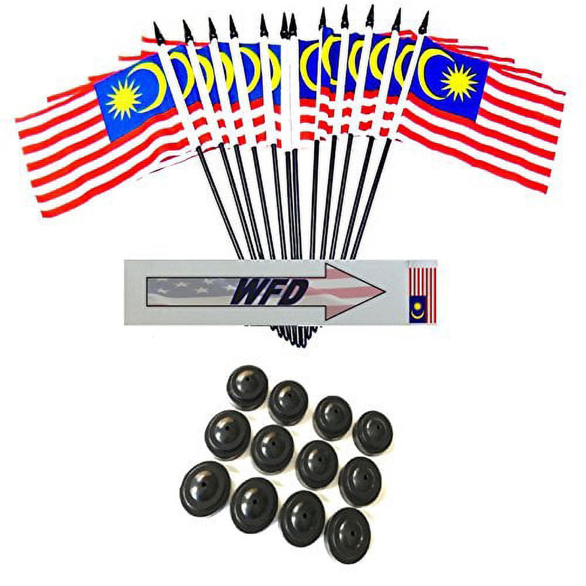 Pack of 12 4"x6" Malaysia Polyester Miniature Office Desk & Little Table Flags, 1 Dozen 4"x 6" Malaysian Small Mini Handheld Waving Stick Flags with 12 Flag Bases (Flags with Stands)