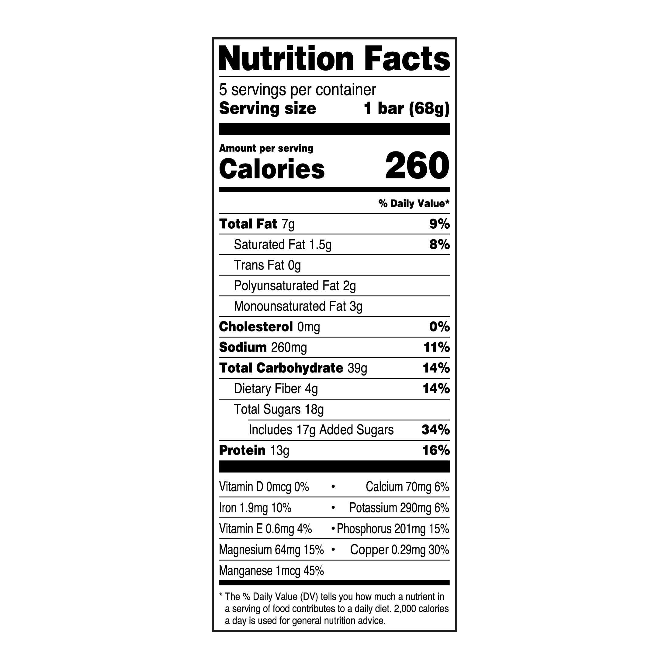 (4 pack) Great Value Energy Bar, Crunchy Peanut Butter, 2.4 oz, 5 Count
