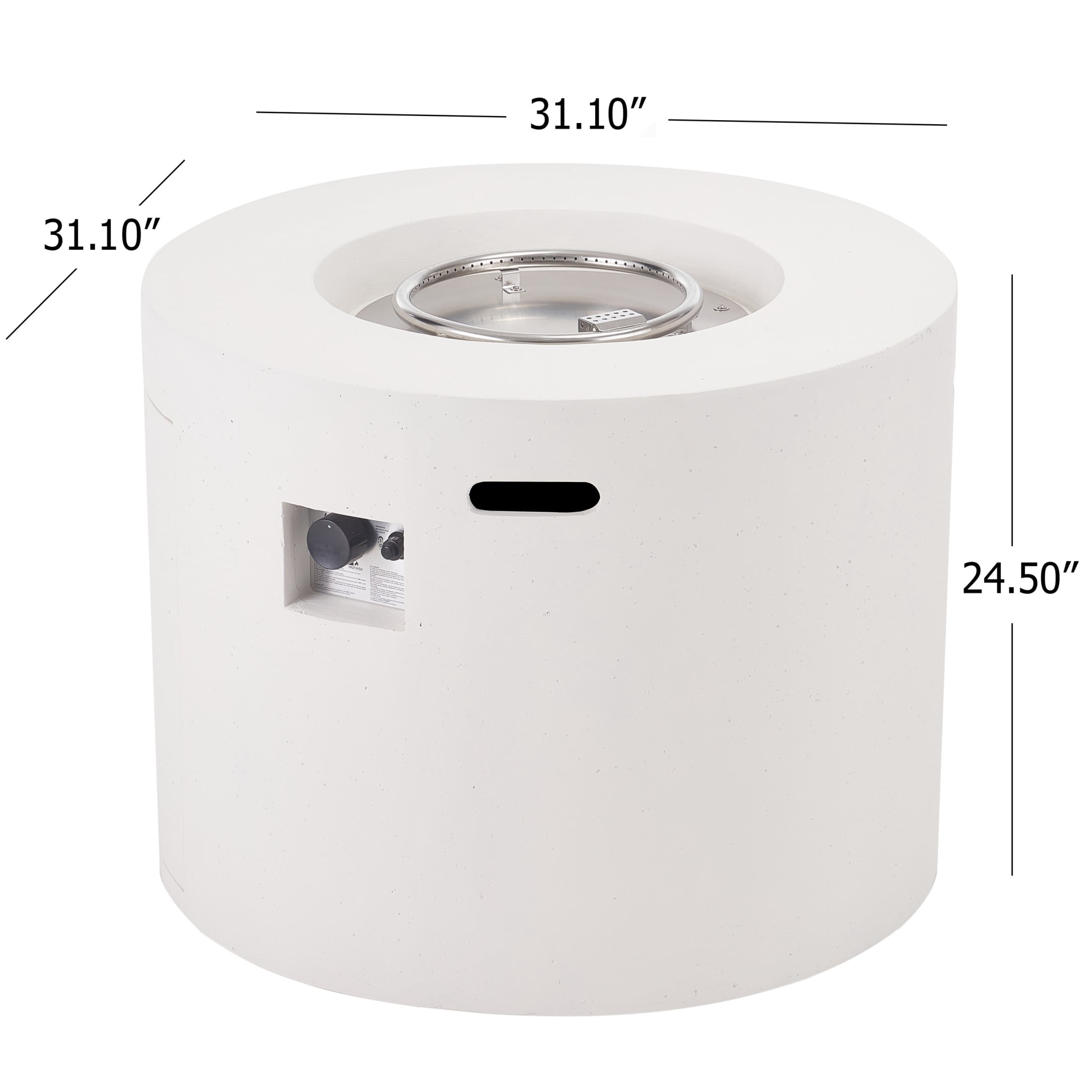 Christopher Knight Home Outdoor 31" Lightweight Concrete Round Gas Burning Fire Pit, White