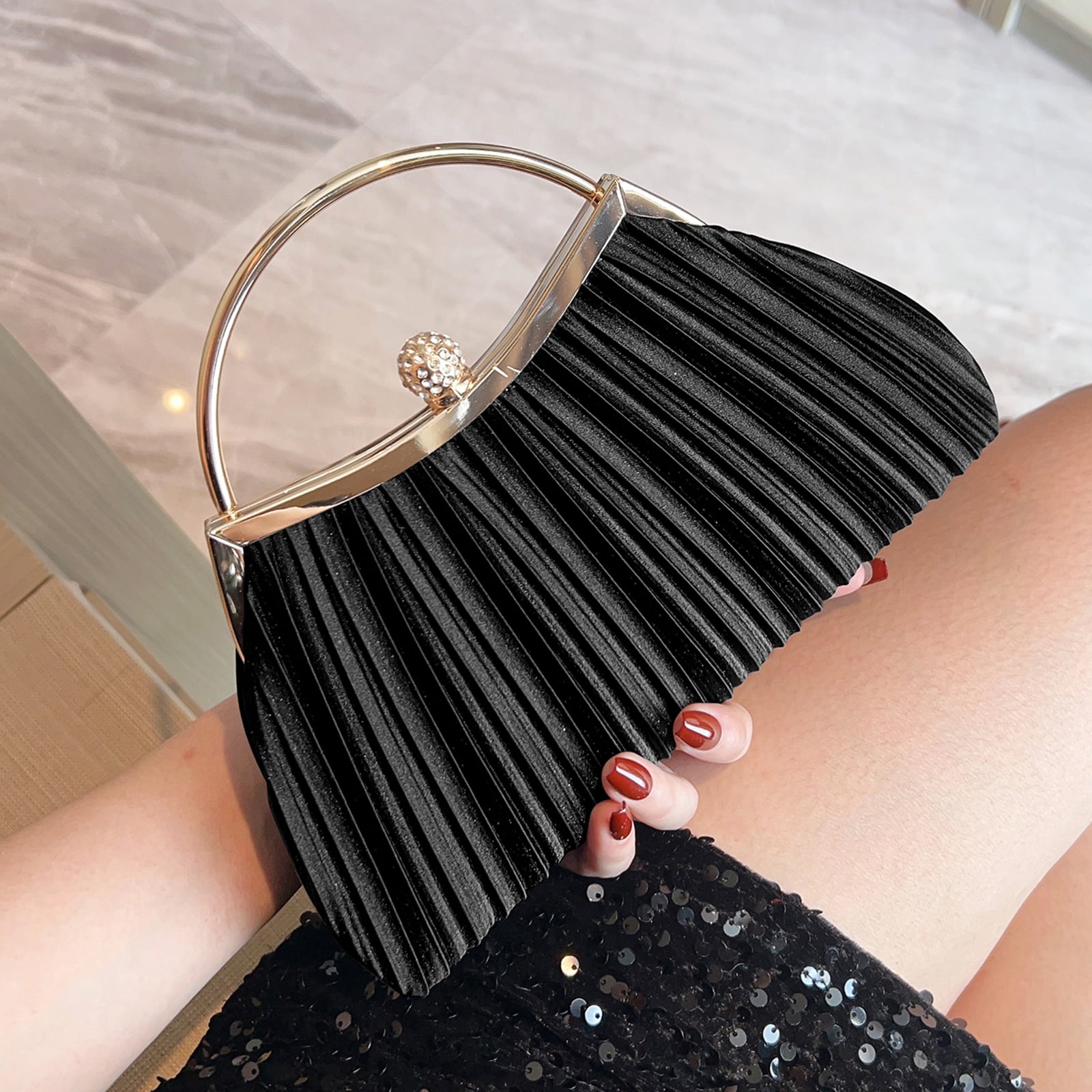 Clutch Purses for Women Evening Bags Party Clutches Handbag With Detachable Chain Strap for Cocktail Party Black Wedding Purses with Pleated