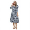 thumbnail image 3 of Women's Summer Swing Puff 3/4 Sleeve Midi Cocktail Pockets with Tie Waist for Party, Formal and Casual Dresses(Off White Navy 3X Plus Size), 3 of 5
