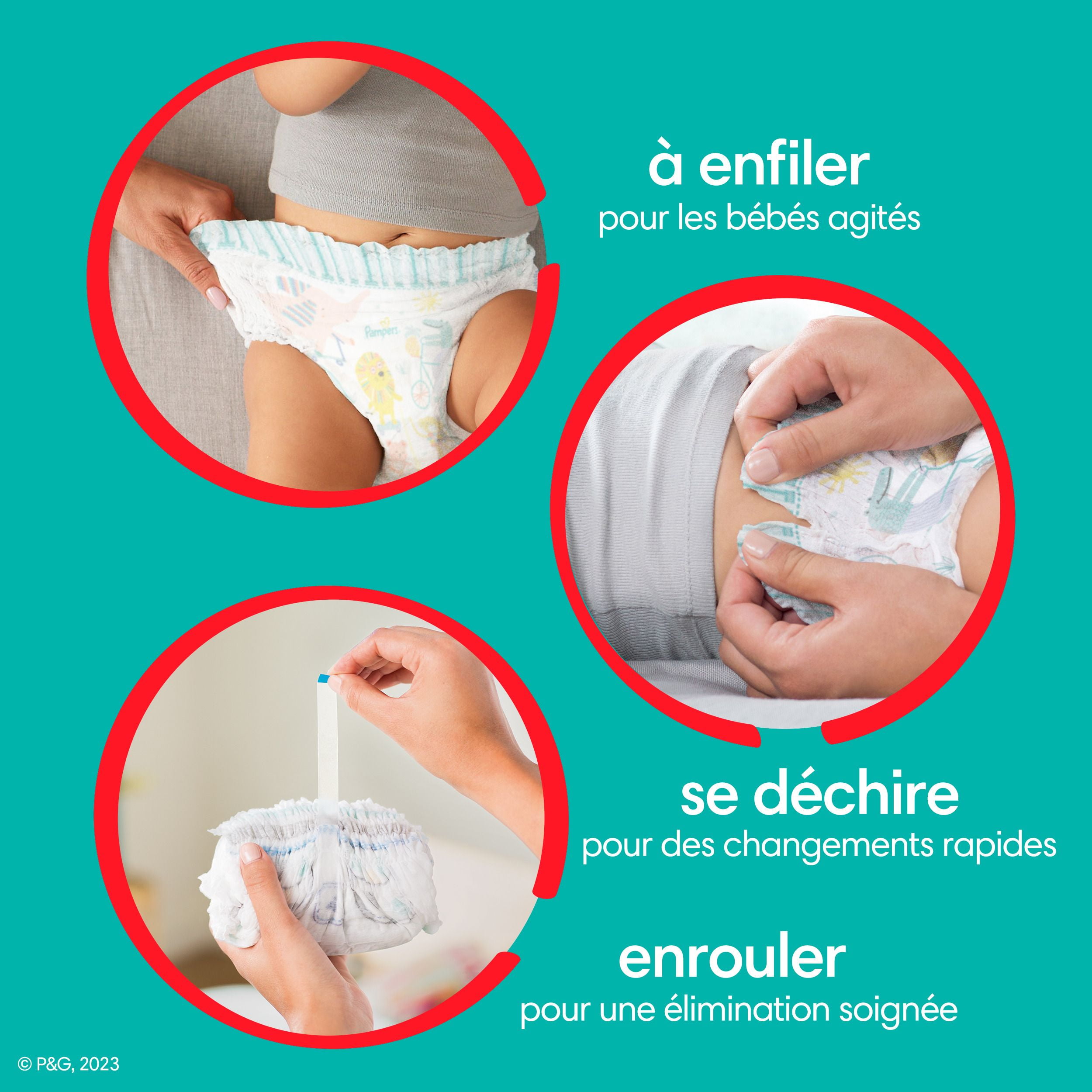 Couches Pampers Cruisers 360°, ajustement jusqu’à 100 % sans fuites, conçues pour les bébés actifs, couche à enfiler, rabats rapides conçus pour faciliter les changements, taille 4 64 Unité