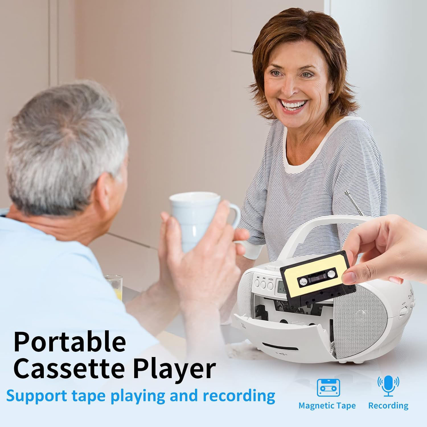 Prociv Portable CD Cassette Boombox with Bluetooth, White photo 3