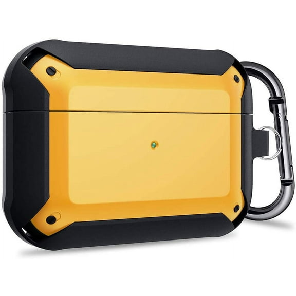 Airpods Pro Case Cover for Men, Military Armor Series Full-Body Air Pod Case with Keychain Cool Apple AirPods Shockproof Protective Case for AirPod Pro - Black Yellow