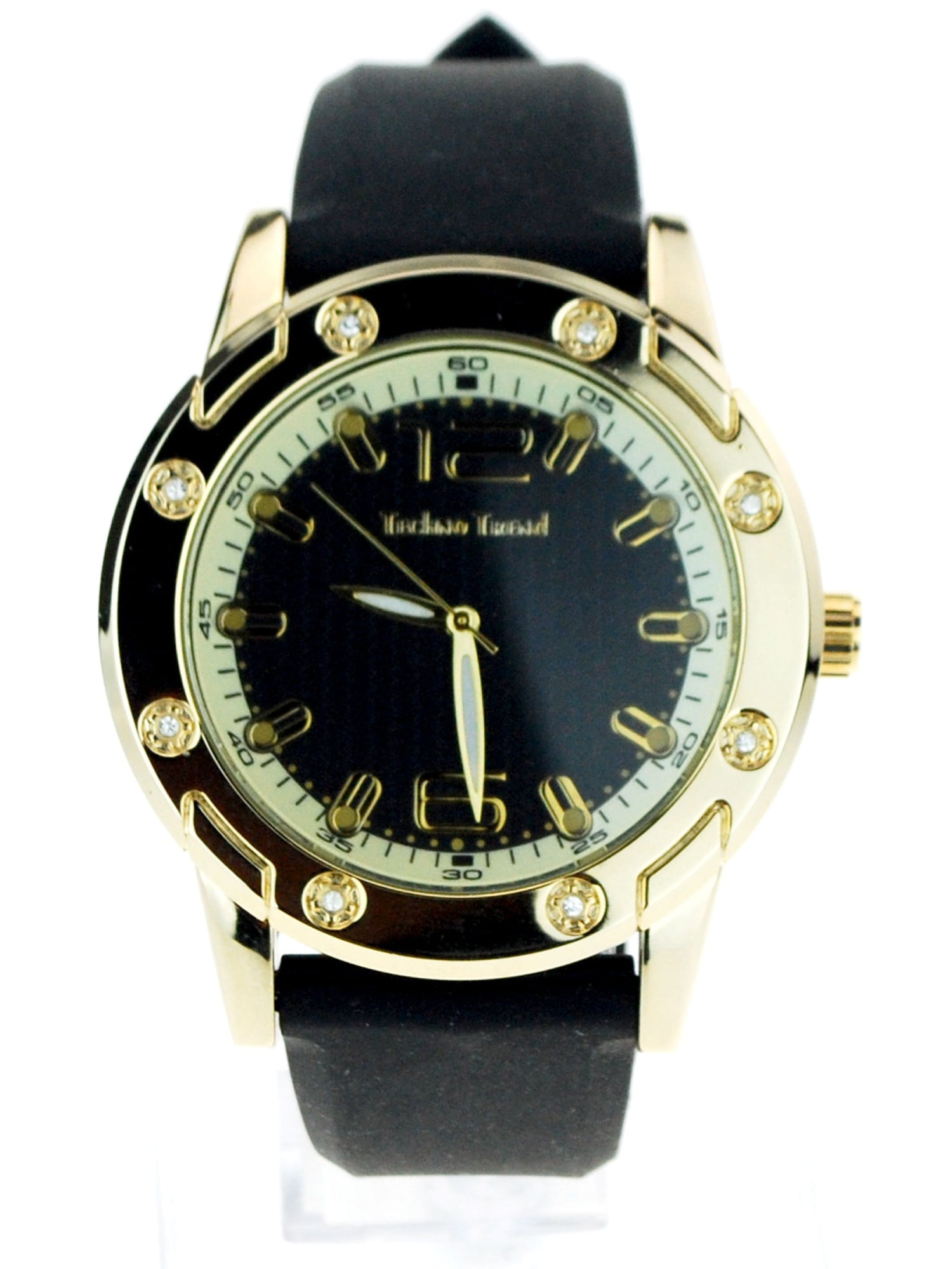 Techno Trend Mens Bling Iced Out Rhinestone Silicone Band Luxury Wrist Watch