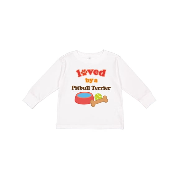 Inktastic Pitbull Terrier Loved By A (Dog Breed) Boys or Girls Long Sleeve Toddler T-Shirt
