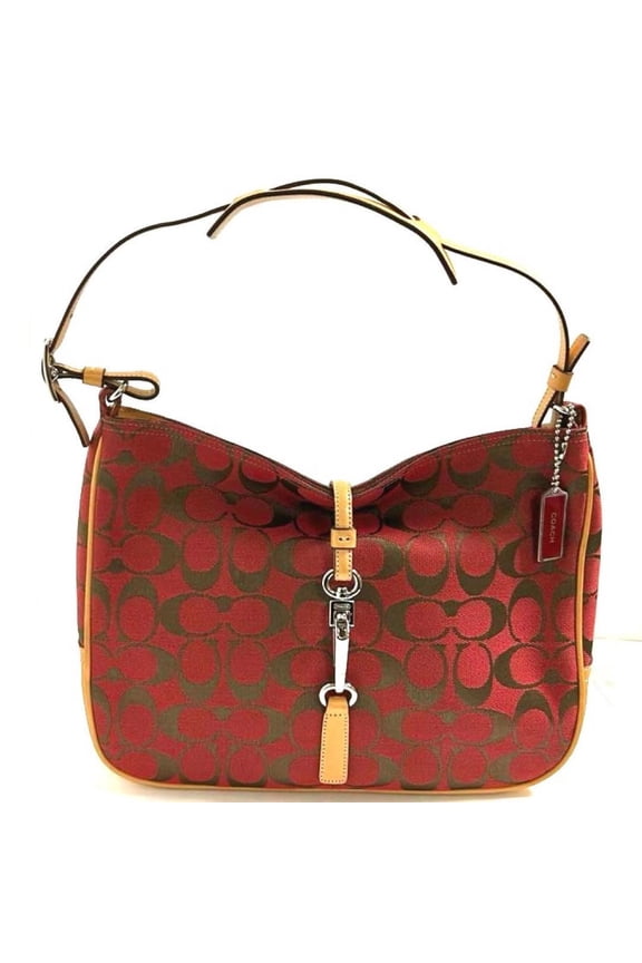 Pre-Owned Coach Women's Bag 6091 Red Beige Signature Canvas Leather (Good)