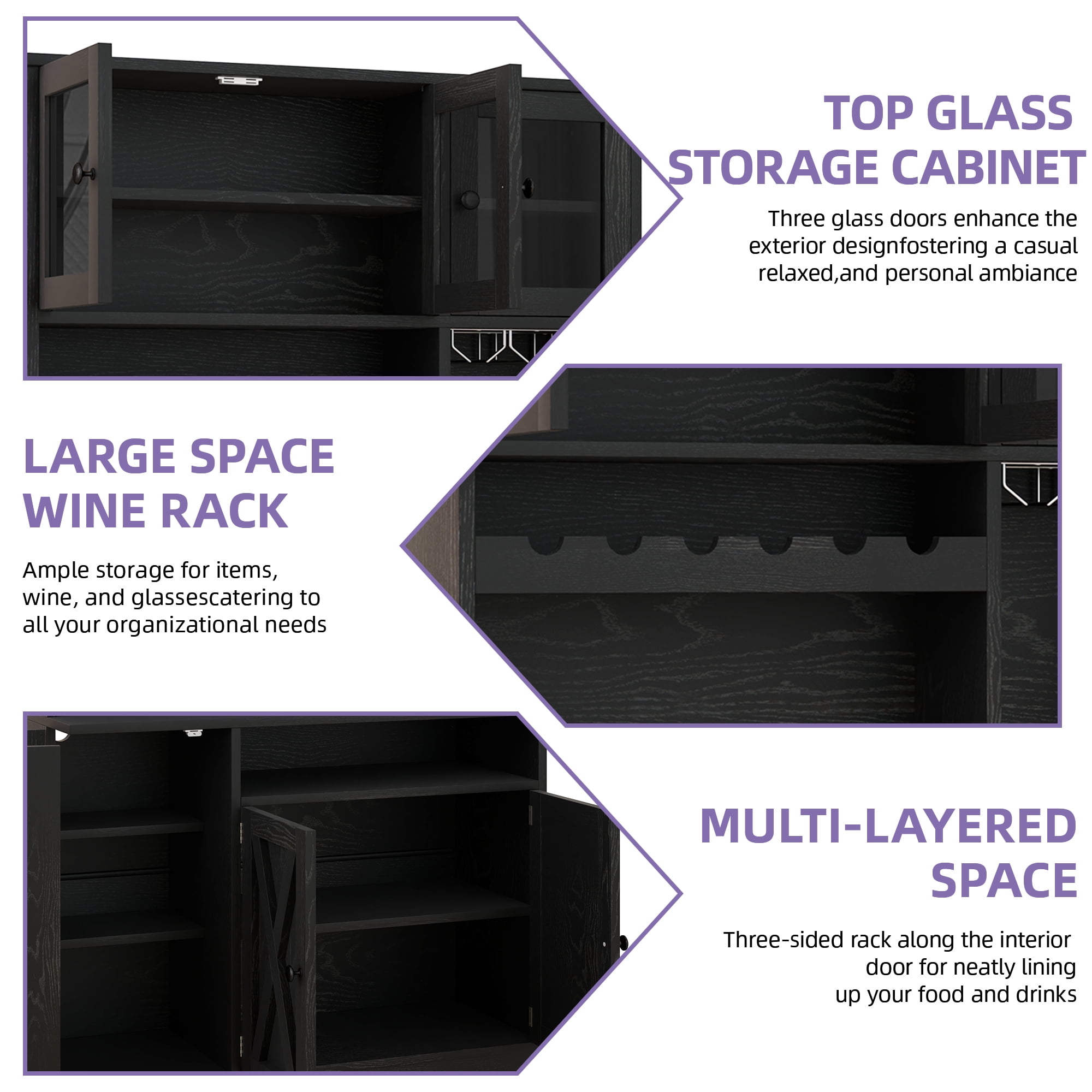 Uforic Kitchen Pantry Cabinet with Charging Station and Drawers,Storage Cabinet for Entryway, Kitchen Black