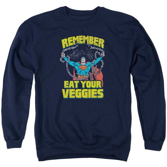 Superman Veggie Power Adult Crewneck Sweatshirt Navy