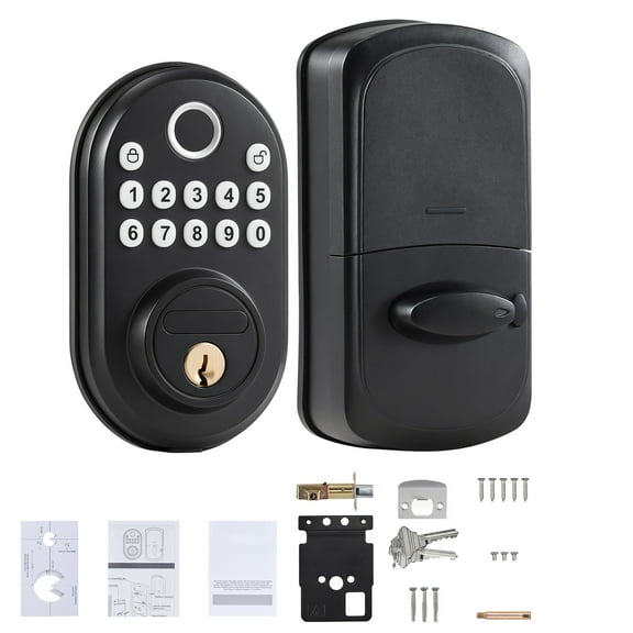 KFFKFF Fingerprint Door Lock with Biometric Access, Keypad Code, and Key Options, Features One-Time Password, Anti-Peeking Function, Silent Mode, Constant Unlock Setting, Durable Aluminum Alloy Panel