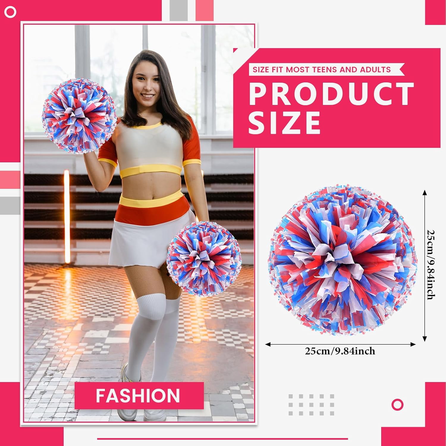 20 Pack Cheerleading pom poms,Cheer pom poms Sports Dance Cheer Plastic Pom Poms Cheerleading for Sports Team Spirit Cheering (Blue+Pink+White)