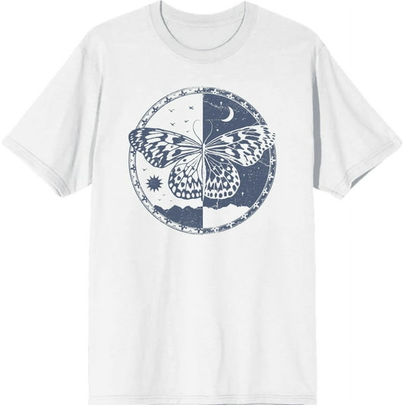 Butterfly Day And Night Adult White Crew Neck Short Sleeve Tee-Medium