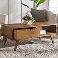 thumbnail image 4 of Walker Edison Mid Century Moderne Table Basse Salon Étagère de Rangement Pouf, 22 Pouces, Caramel, 4 of 5