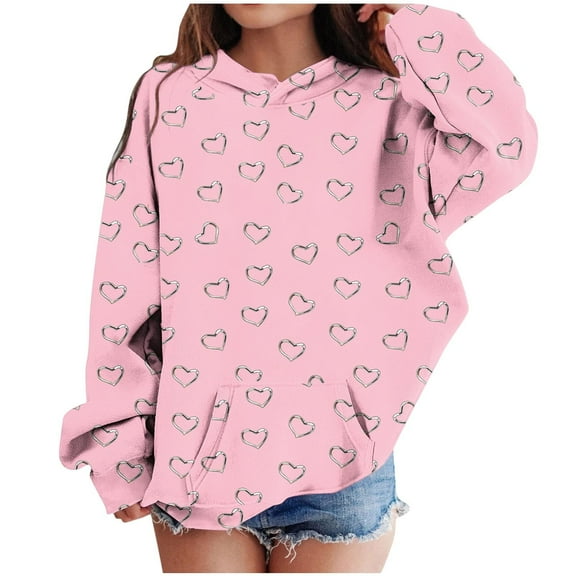 Ruimatai Hoodies for Girl and Big Girl Oversized Pullover Tops Teen Girls Heart Print Trendy Long Sleeve Hoodie Sweatshirt for 4-14 Years