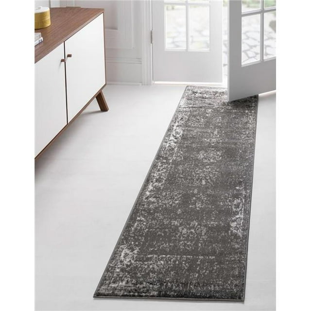 Unique Loom 3141330 3 Pi 3 Po x 19 Pi 8 Po Casino Sofia Runner Rug&44; Gris Foncé