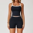 thumbnail image 1 of AEXTO Two Piece Color Block Womens Workout Sets Cross Back Tank Top Matching High Waist Leggings Shorts Sets Gym Outfits Activewear, 1 of 5