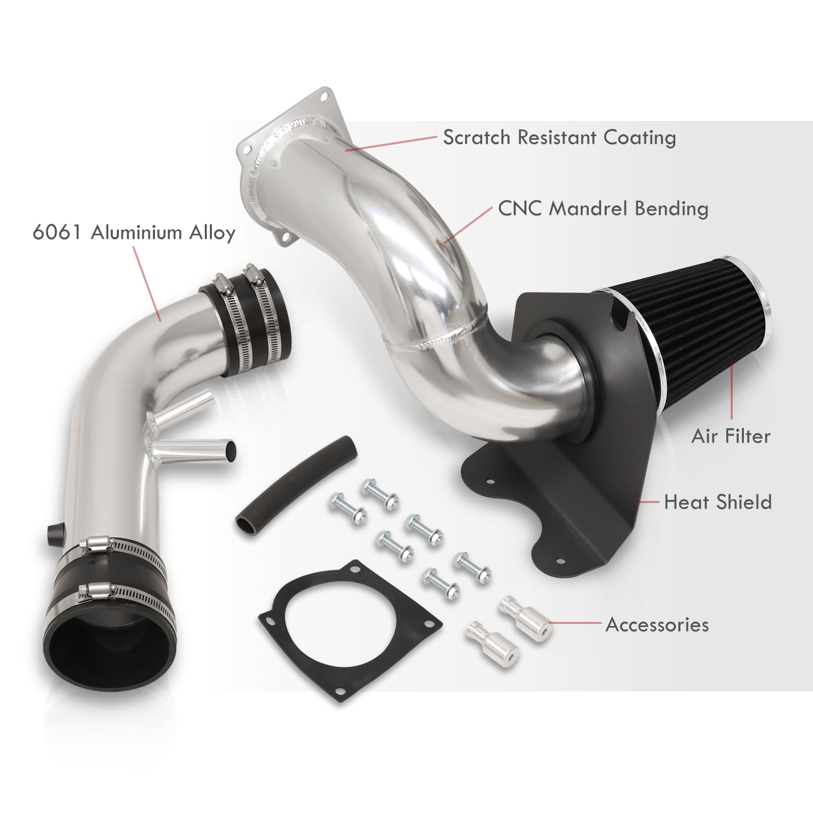 AJP Distributors Cold Air Intake CAI Induction Piping System Polish + Filter Compatible/Replacement For Ford Mustang GT 4.6L V8 1996 1997 1998 1999 2000 2001 2002 2003 2004 96 97 98 99 00 01 02 03 04