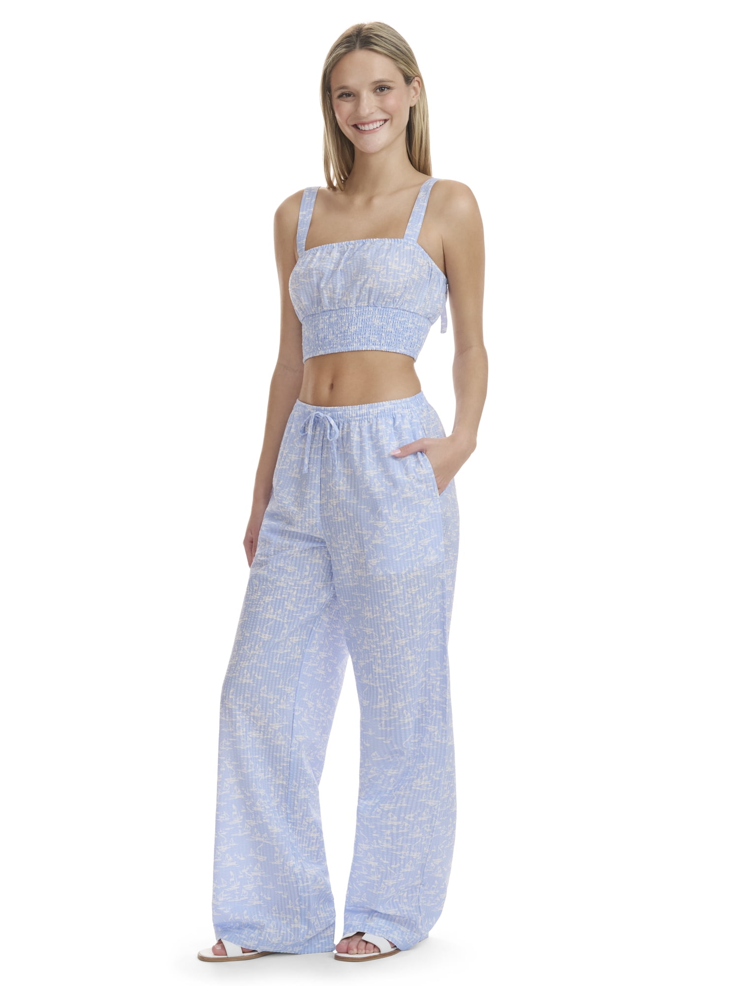 Mills by Millie Bobby Brown Women's Wide Leg Seersucker Palazzo Pants, Sizes XXS-XXL