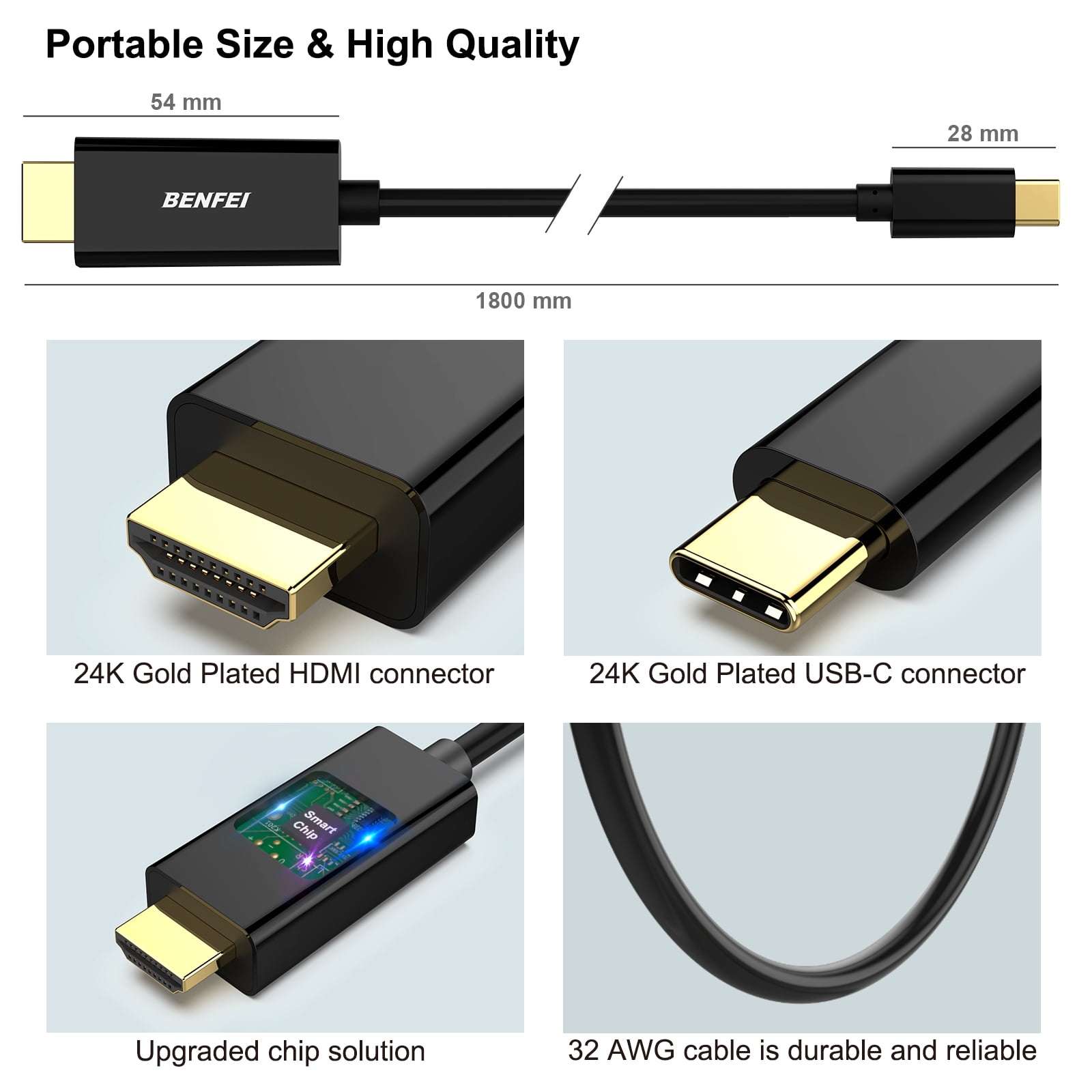 BENFEI Adaptador USB C a HDMI 4K, Thunderbolt 3 a HDMI Compatible con  MacBook Pro 2022/2021/2020, Samsung Galaxy S20 / 10 y más [Carcasa de  Aluminio y Cable de Nailon] : .es: Informática