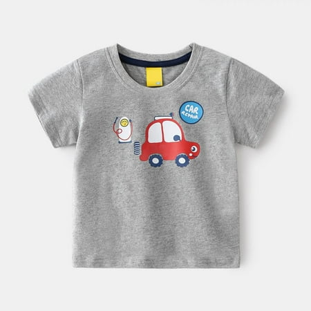 

Luxsea Summer Toddler Boys T-shirt Short Sleeve Round Neck Cartoon Car Grind T-shirt Blue 2-8T