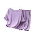 thumbnail image 1 of MEZZALL Ensemble d'Été pour Enfant à Manches Courtes avec Pantalon, Ample, Garçons Filles, Pyjama Fin Uni, Col Rond, Tenue d'Intérieur pour Enfants, Confortable, Tenue de Détente pour Nourrissons, Violet, 18-24 Mois, 1 of 3